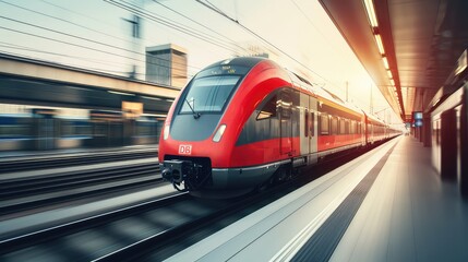 Fototapeta premium Capturing the spirit of urban mobility, this high-speed train races through the city, leaving a glimpse of the future in its wake