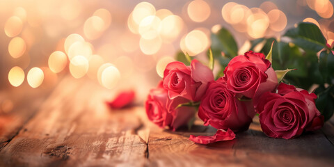 Romantic Roses with Blurred Lights Background - Great for Valentine's Day Promotions or Beauty Product Marketing