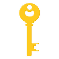 Yellow golden key isolated on white background. Cartoon style. Vector illustration for any design.