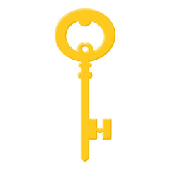 Golden key isolated on white background. Cartoon style. Vector illustration for any design.