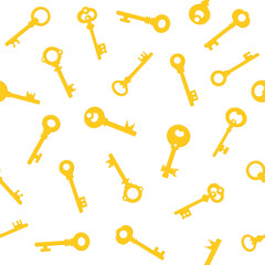 Seamless pattern with yellow golden keys. Cartoon style. Vector illustration for any design. - 706482849
