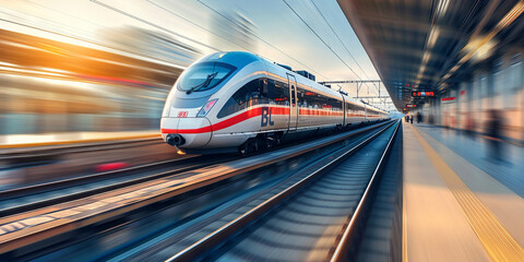 High-Speed Train in Motion: Perfect for Travel Brochures, Modern Transportation, and Technology Themes - obrazy, fototapety, plakaty