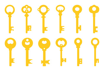 Yellow keys set isolated on white background. Cartoon style. Vector illustration for any design. - 706483026