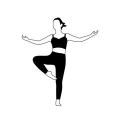 Line art drawing of young woman yoga pose on white background. Vector illustration