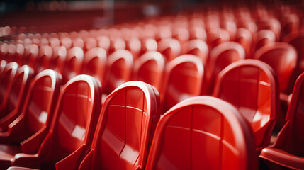 Row of empty red seats at stadium - obrazy, fototapety, plakaty