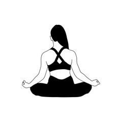 Line art drawing of young woman yoga pose on white background. Vector illustration