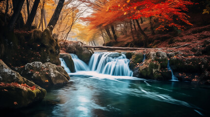 beautiful waterfall in deep forest autumn