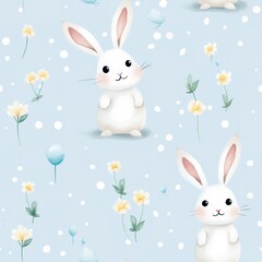 Cute rabbit, bunny seamless pattern, Watercolor