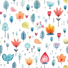Cute seamless pattern, Watercolor
