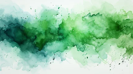 Fotobehang fresh green watercolor surface with splatters on white background, illustration © alexkich