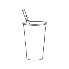 Take away cup with straw mockup. Linear, vector realistic. Outline stock illustration.
