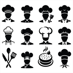 chef hat silhouettes , chef hat  character silhouettes , kitchen silhouettes , chef cap silhouettes - obrazy, fototapety, plakaty