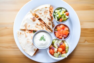 quesadilla platter with sour cream and salsa