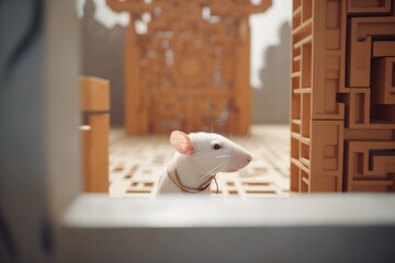 rat facing a decision point in a maze - obrazy, fototapety, plakaty