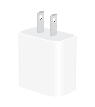 Apple USB-C Power Adapter, isolated on white background, vector illustration. Apple USB-C Power Adapter is adapter for different wattage levels of the notebooks or mobile devices