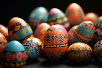Fototapeta na wymiar Easter eggs, focused. Spring holiday theme. Generative AI