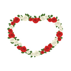 赤と白のバラのハートフレーム