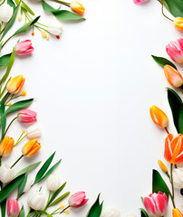 Colorful tulip flowers on white background