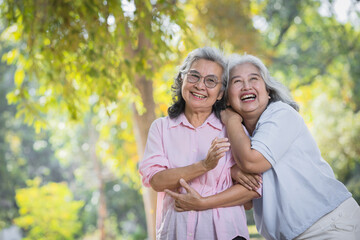 Fototapeta premium Happy senior woman enjoying have fun talking.