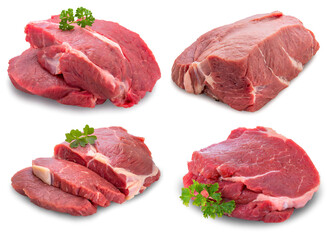 Veal meat isolated on white background. Set of 4 photos for design