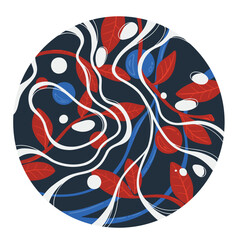 Vector illustration of an abstract lines. Bright poster with leaves and splashes