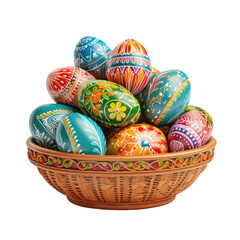 Fototapeta na wymiar Easter basket filled with hand painted pastel Easter Eggs AI