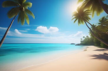 beach with palm trees. 