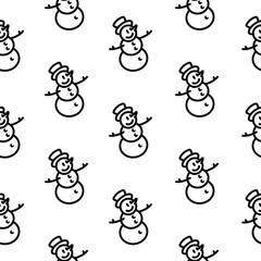 Seamless pattern. Original vector illustration. The icon of a kind snowman in a top hat.