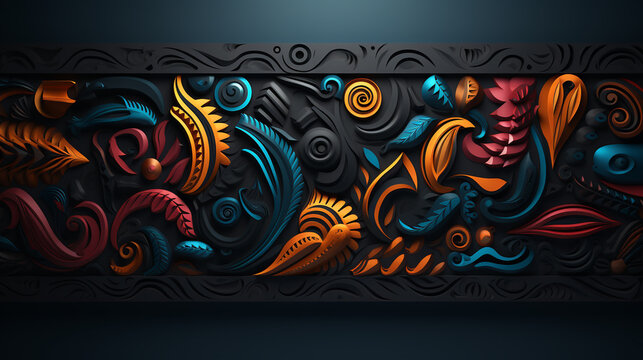 Embossed black background, ethnic indian black background design. Geometric abstract pattern