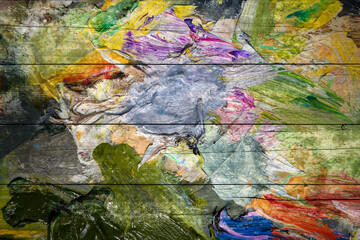 Abstract oil painting background. Oil on wooden texture. Hand drawn oil painting on wood surface.