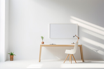 A sleek, modern office with cutting-edge tech, featuring simplistic aesthetics and crisp lines, captured artistically.