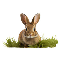Bunny rabbit in the grass on a transparent background AI