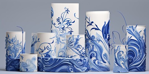 Display containers with blue designs