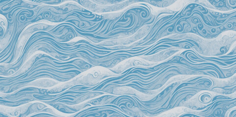 Fototapeta premium Vector ocean wave line blue and white background. Ocean sea art with natural template. Seamless soft blue ocean pattern wave water background.