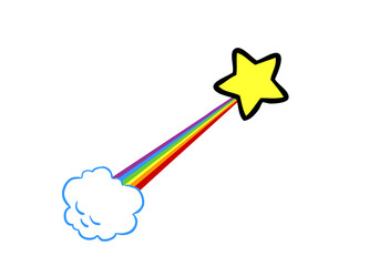 Gelber Stern als Regenbogen Sternschnuppe mit Wolke im Himmel