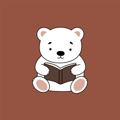 Vector flat cute bear read book with brown background