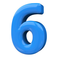 6 number blue 3d render