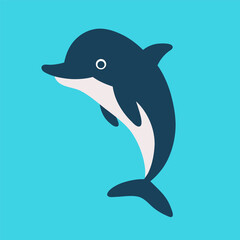Vector flat cute dolphin illustration with blue background