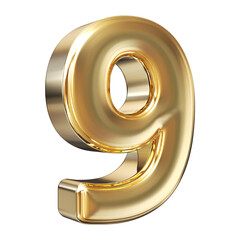 9 number golden 3d render