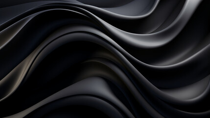Obraz premium Abstract futuristic dark black background with waved design. Realistic 3d wallpaper with luxury flowing lines. Elegant backdrop for poster