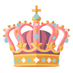 2D flat design illustration of a king's crown in flat pastel colors. Isolated on a white background