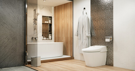 The Bath and toilet on bathroom japanese style.