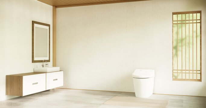Toilet and decoartion on modern zen toilet room japan style.
