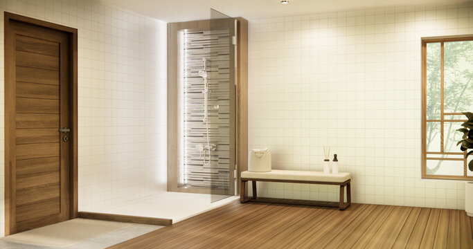 shower on wall design in bathroom modern zen style.