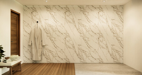 Tiles wooden wall design empty bathroom modern style.