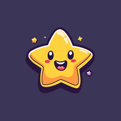 Cheerful Star Character with Sparkles on Purple Background