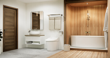 The Bath and toilet on bathroom japanese style.