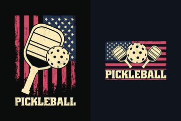 Pickleball American Flag Patriotic USA T Shirt Design.