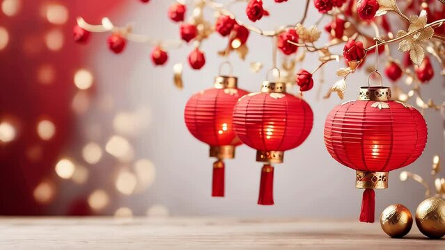 Vibrant Chinese New Year Lantern and Decorations Illuminate Festive Celebrations