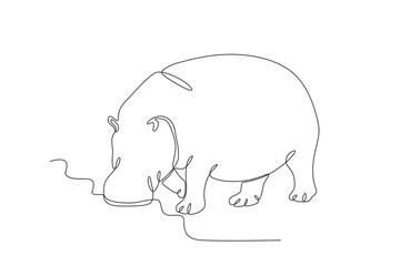 A hippo is looking for food. World Wildlife Day one-line drawing